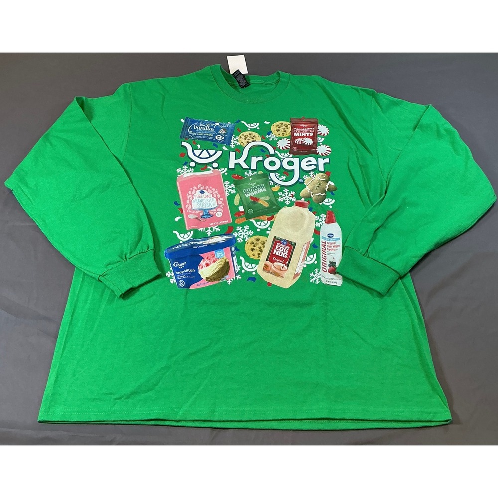 Kroger Ugly Christmas Long Sleeve Shirt Mens XL Green Graphic Tee Gildan New